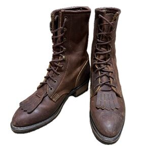 DURANGO Leather Lace-Up Boots Kiltie Fringe Vibram Sole Brown Women’s 10
